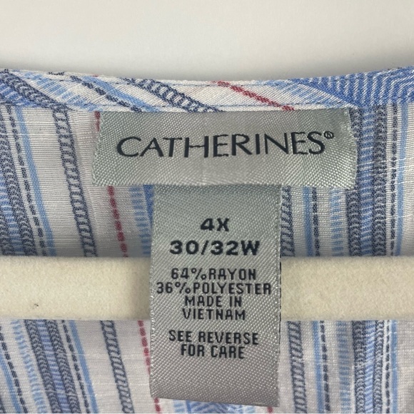 Catherines Boxy Tunic Top Blue Striped V-Neck Roll Tab Sleeves Flowy & Beachy 4X - Picture 11 of 13